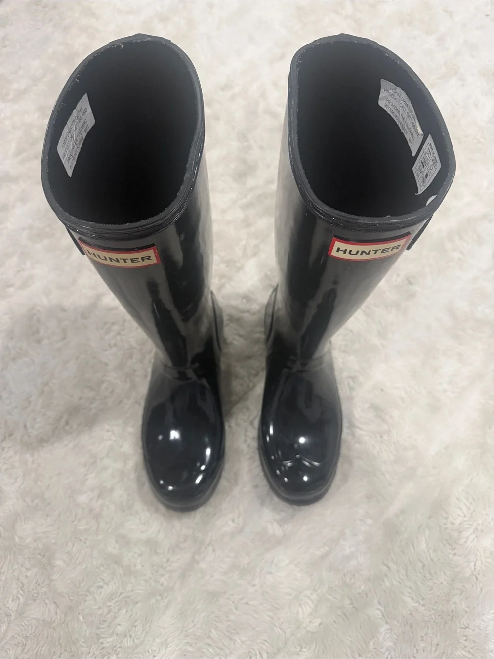 Hunter Black Gloss Tall Kids Rain Boots Girls Size‎ 4 B